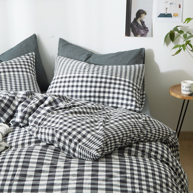全棉水洗棉被套单件简约格子条纹纯棉单双人夏1.8X2米定做被罩单