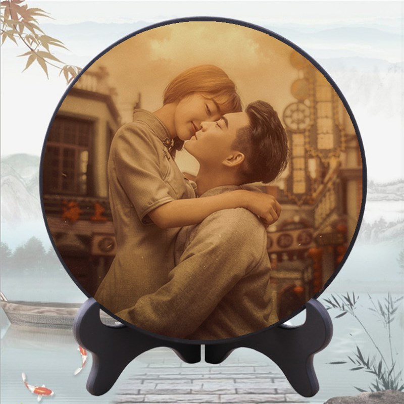 婚纱照片定制8/10/12寸摆台圆形复古风  中国风中式屏风摆台相框