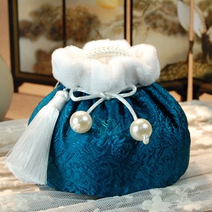 鹤语堂古风手工烫汤婆子布套锦缎毛绒暖手炉套汉服配饰可定制