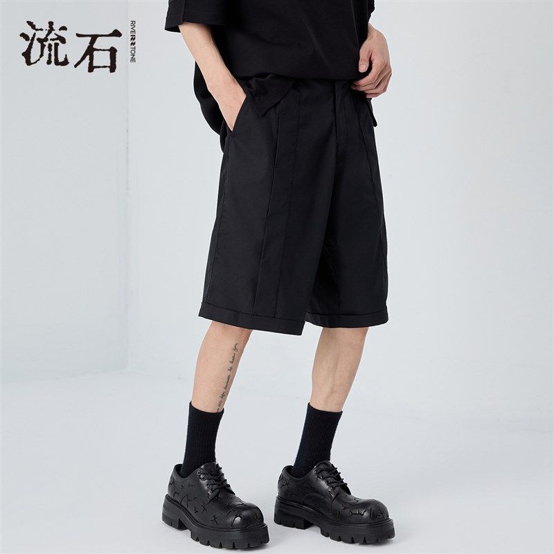 流石男装黑色时尚透气休闲短裤2025年新款男士简约百搭宽松直筒裤,男装,短裤,淘宝优惠券,粉丝福利购,淘宝优惠卷