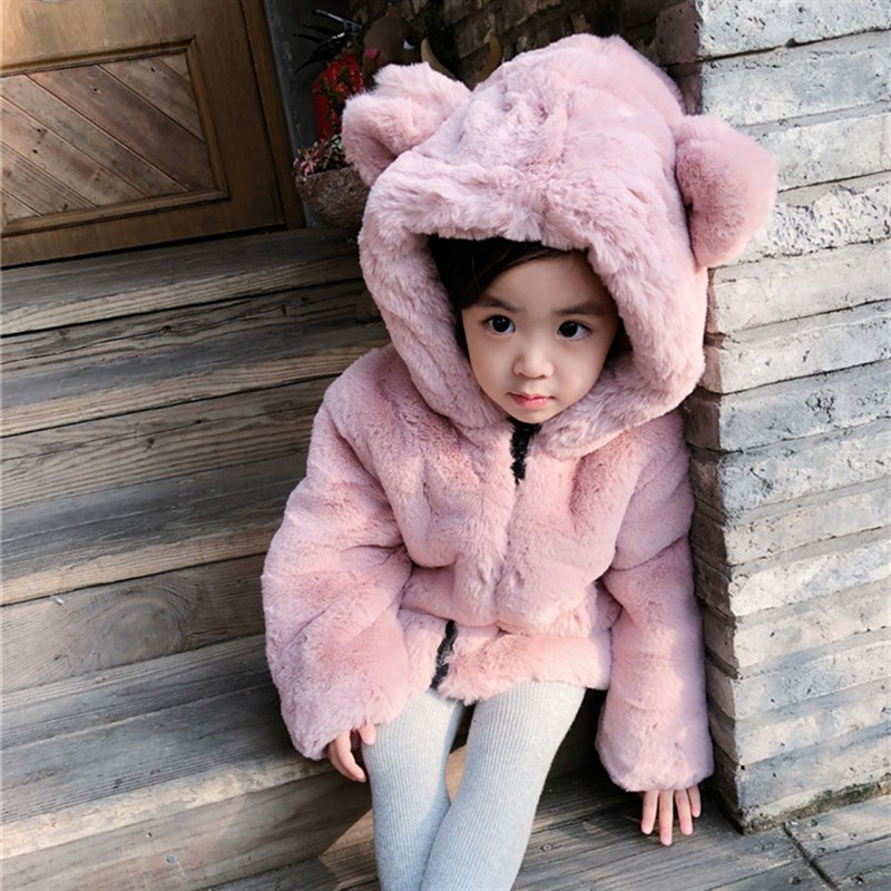 儿童皮草冬装男童女童仿兔毛皮草外套中长款宝宝加厚连帽毛毛棉衣