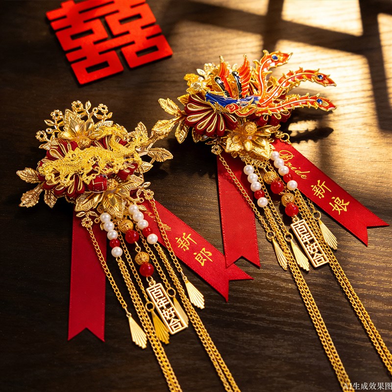 新郎新娘胸花结婚用高级感中式龙凤胸针别花一对2026新款婚礼襟花