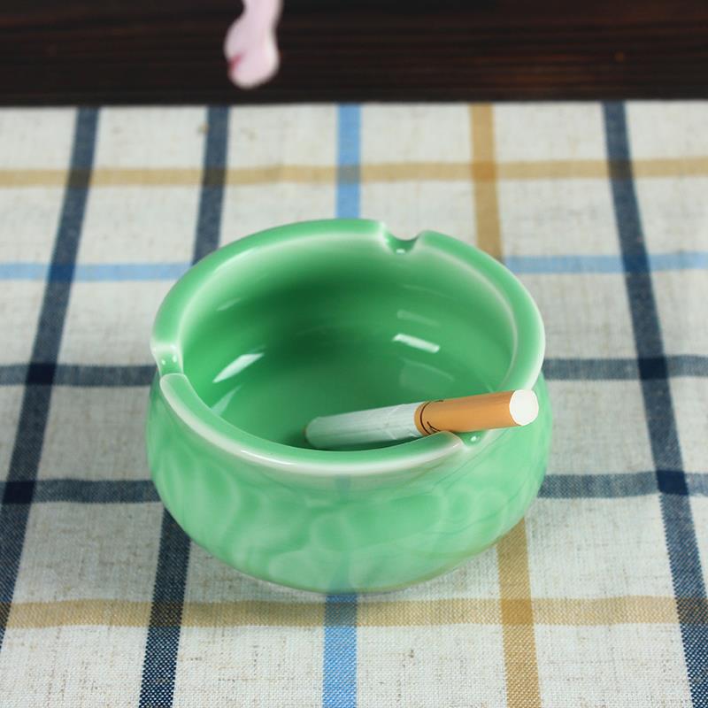 陶瓷烟灰缸家居配件 龙泉青瓷牡丹小烟缸 创意茶几摆件个性礼品