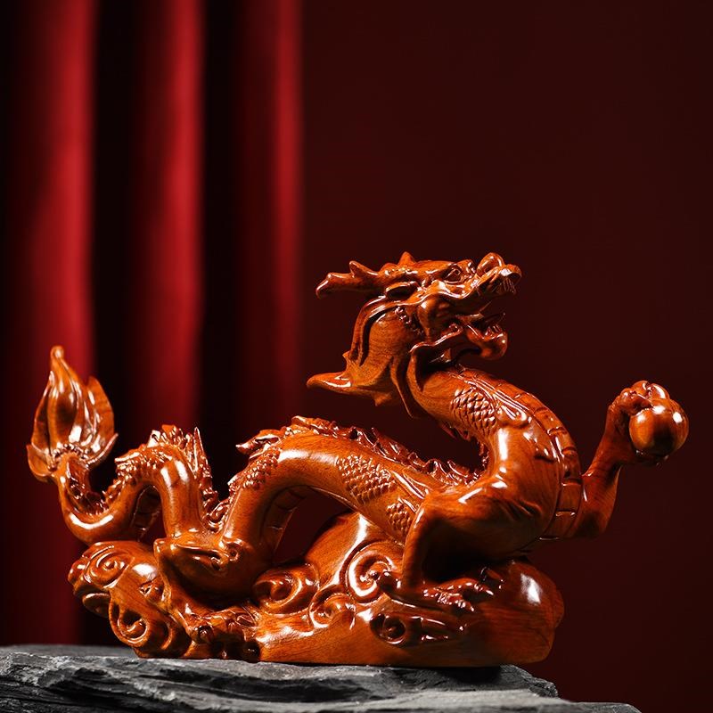木雕摆件龙实木头雕刻十二生肖家居装饰客厅书架办公司工艺贺礼品