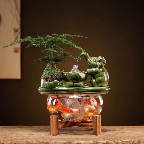 循环流水生财玻璃鱼缸家居客厅电视柜装饰办公室招财摆件开业礼品