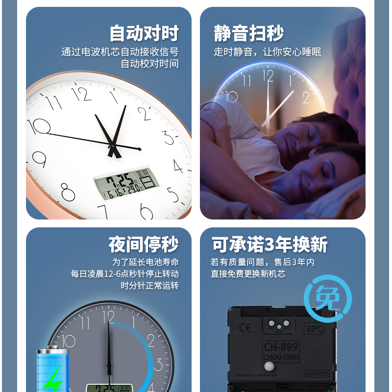 创意抽象个性几何钟表挂钟客厅家用时尚现代静音电波钟带日历挂墙