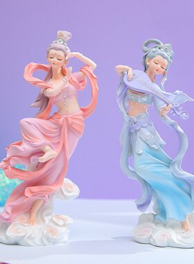 敦煌飞天舞摆件国潮汉服女孩茶室装饰家居玄关客厅电视柜酒柜摆设