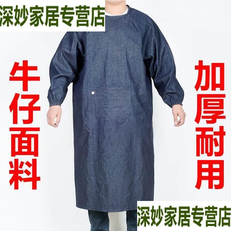 加厚牛仔罩衣加长加肥耐磨倒褂电焊工装卸工作服耐脏倒衣防尘围裙