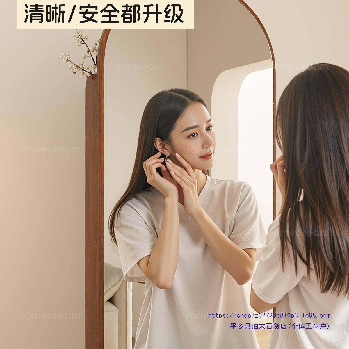 实木身镜全家旋用落地镜可YYY5-24转移动穿衣镜杂书架储物一志体