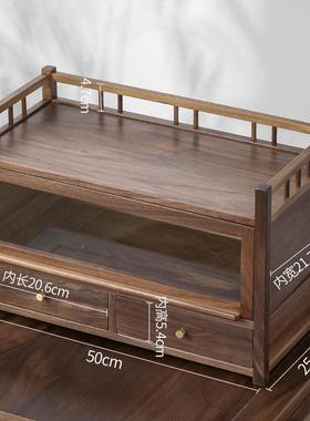 黑茶胡桃实木茶收纳柜客厅柜茶桌台面置BIX物简约中式防尘室具架