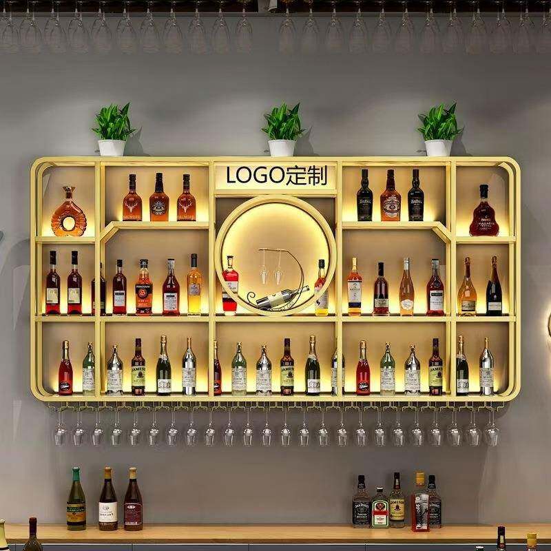 吧台背景壁挂式酒置物架酒吧艺铁多型号发光展示红架架子创意餐厅