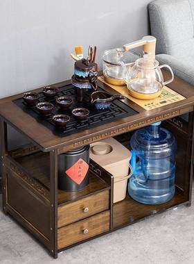 简约水移几动茶桌茶台边柜泡茶车实木XMP客小厅矮茶烧水壶一体茶