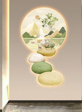 石来运山转奶油风入户BQC门玄关画装饰照金山走廊过道日挂画水画