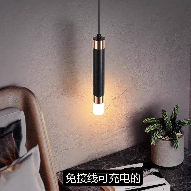 免接线充电小吊灯现代简约无线可充电床头小吊灯遥控开关跨境
