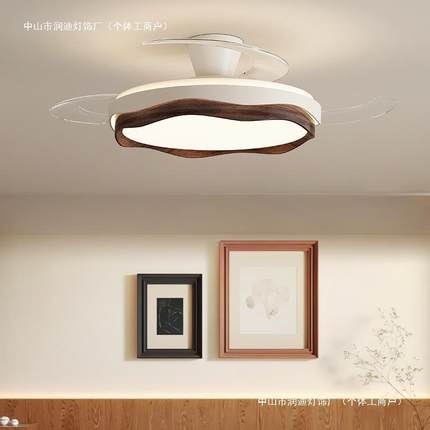 胡桃木色中古风中LED风扇灯隐现形静代音餐厅灯简约新式吊253扇灯