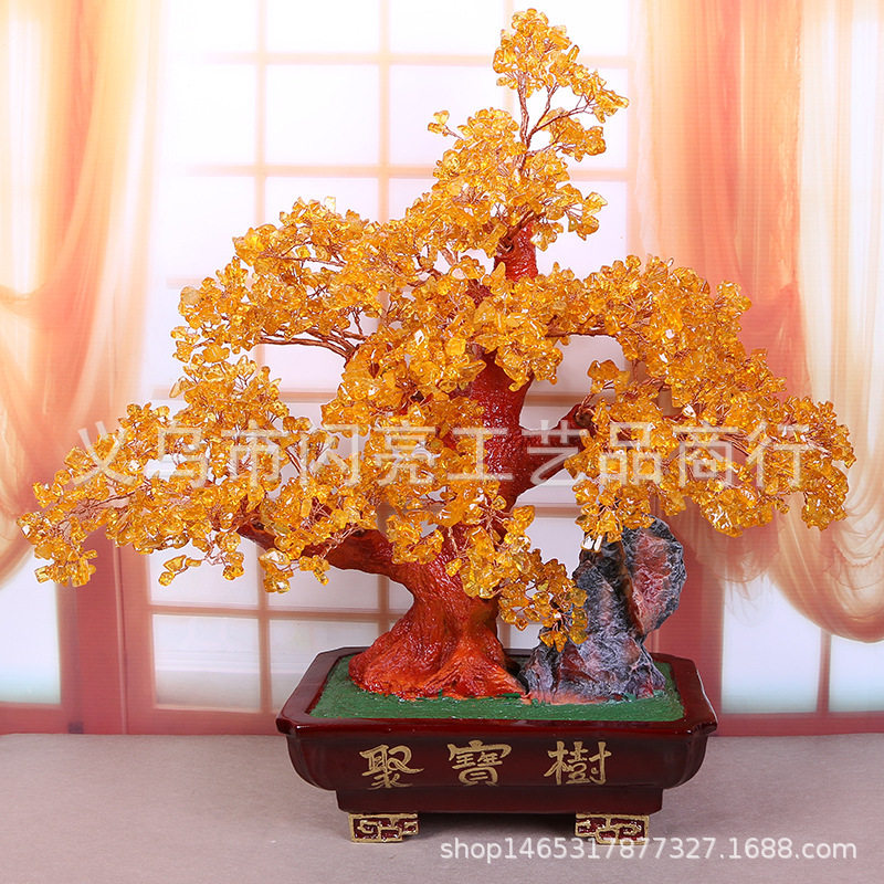黄水晶原石办公家居装饰品发财树饰品 风水摆件水晶布置摆件批发