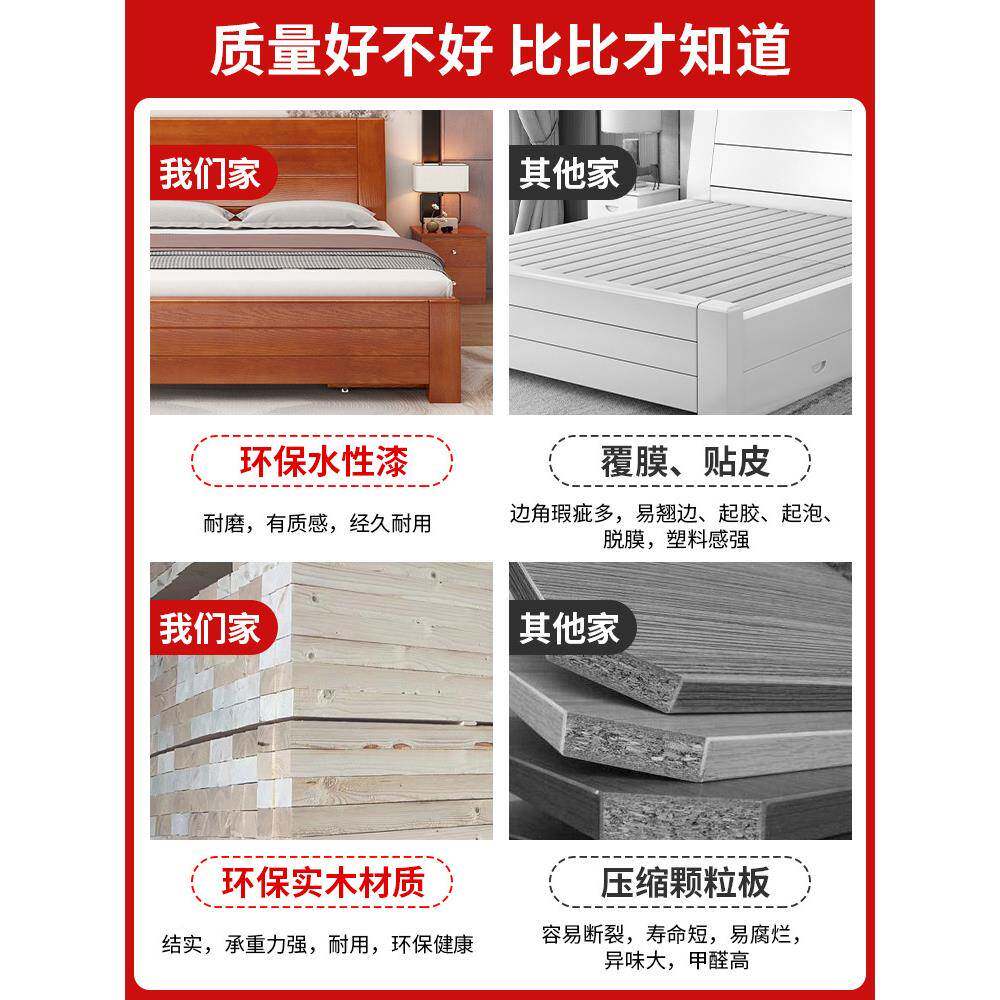 新中式5米实木家用主卧双人QQ床1.8m出.租房床用1米2单人床经济1