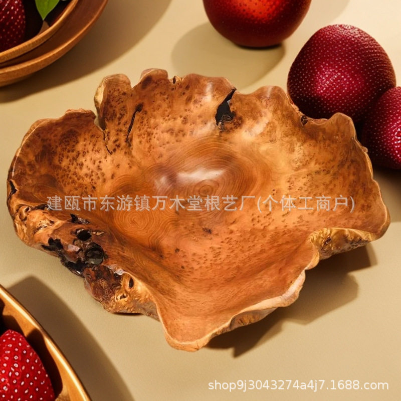 整块实木根雕手提果篮客厅摆件