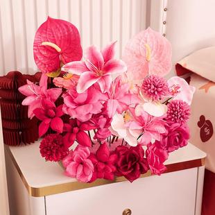 婚庆床头63374677柜结婚装饰设订婚花礼引排仿真花中式婚假花路花