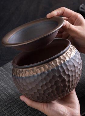 日鎏金式茶渣缸带盖过滤家水盂粗陶废水MZ-131用桶茶水缸洗茶器配