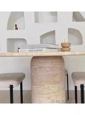 天然洞红石餐桌意式极简别969墅款酒店约样板简房设计师网法式圆