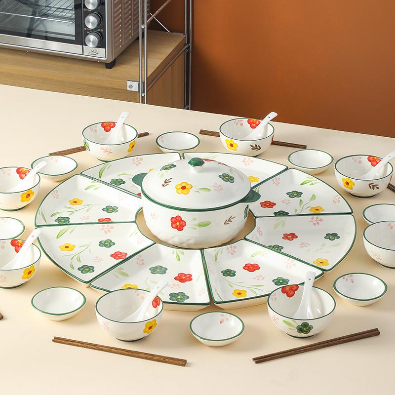 网红团圆拼盘碗碟套装餐具家用过年夜饭家庭盘子圆桌餐盘组合圆形