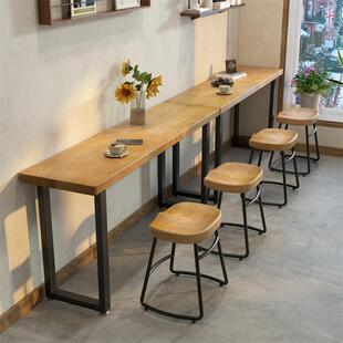 商用矮吧台桌日料店餐厅实木长条桌椅组合酒吧窗边简约靠墙窄桌子