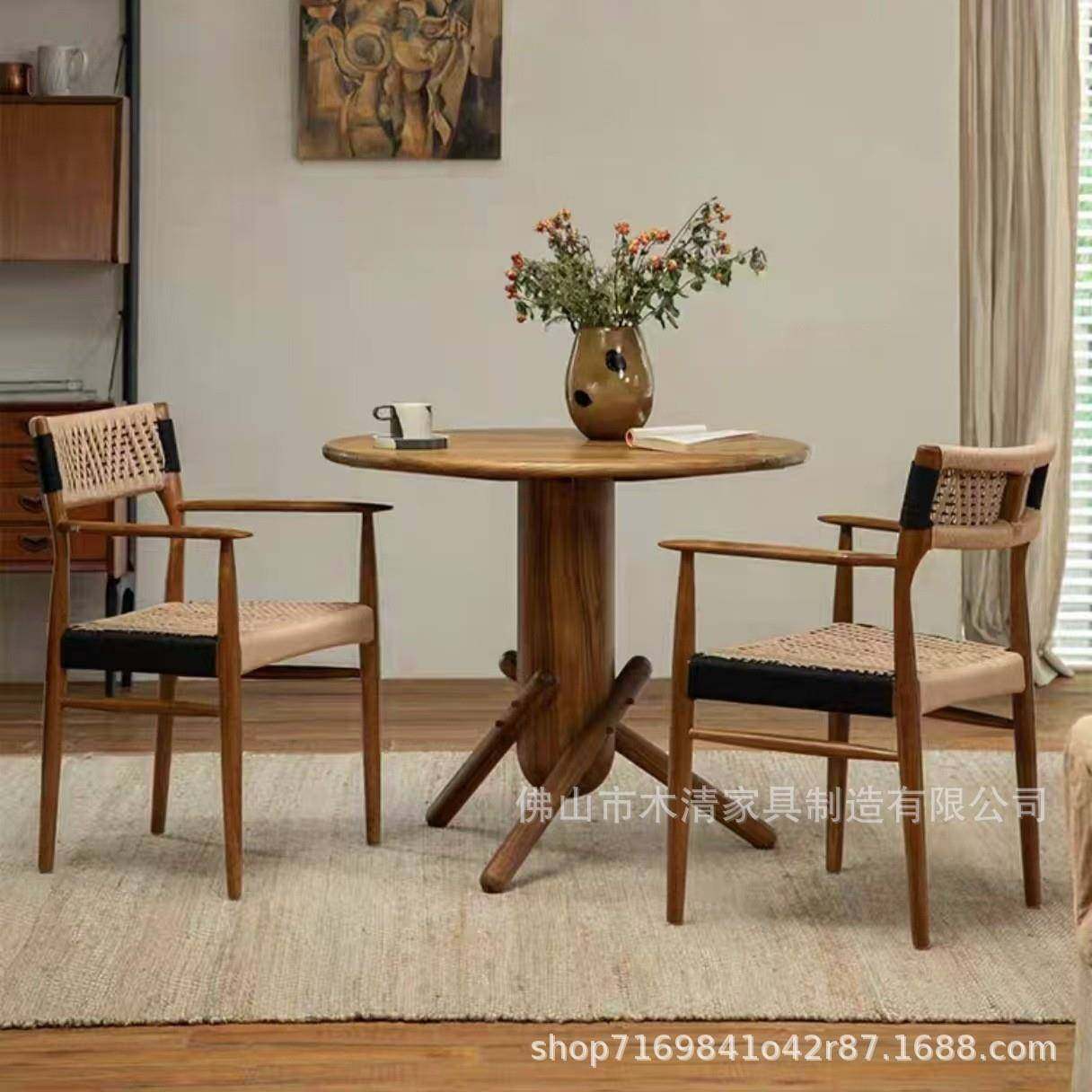 中古复古风扶手餐椅设计师民宿酒店手工绳编柚木实木书房椅,电子元器件市场,其它元器件,淘宝优惠券,粉丝福利购,淘宝优惠卷