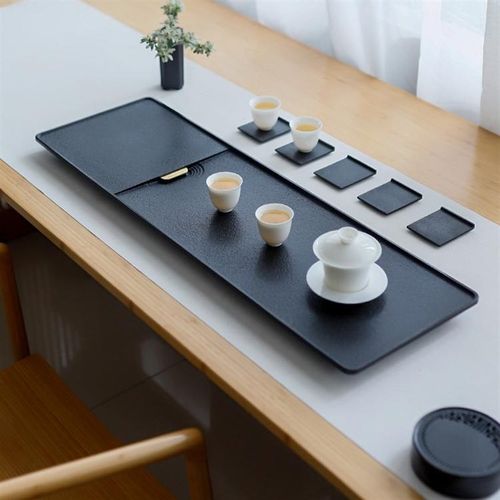 至信堂乌金石茶盘家用办公用天罗绿茶具托盘茶海简约干湿分离茶台