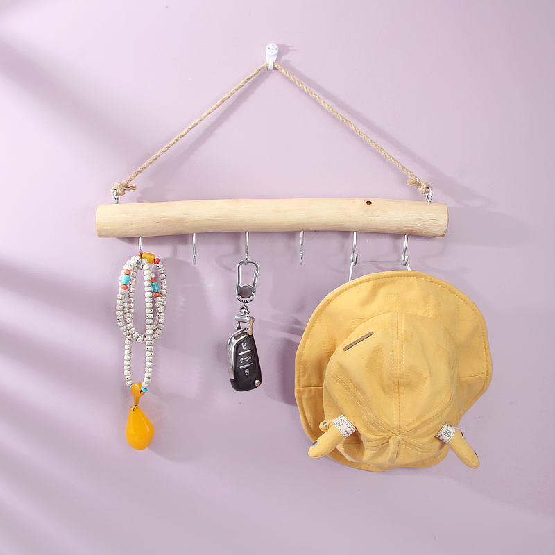 创意原木挂钩免打孔门后挂衣钩墙壁挂墙衣帽钩实木质长排挂衣架子