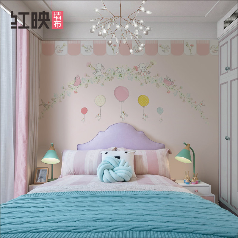儿童房墙纸女孩房墙布公主房壁纸卧室背景墙卡通粉色壁布定制壁画