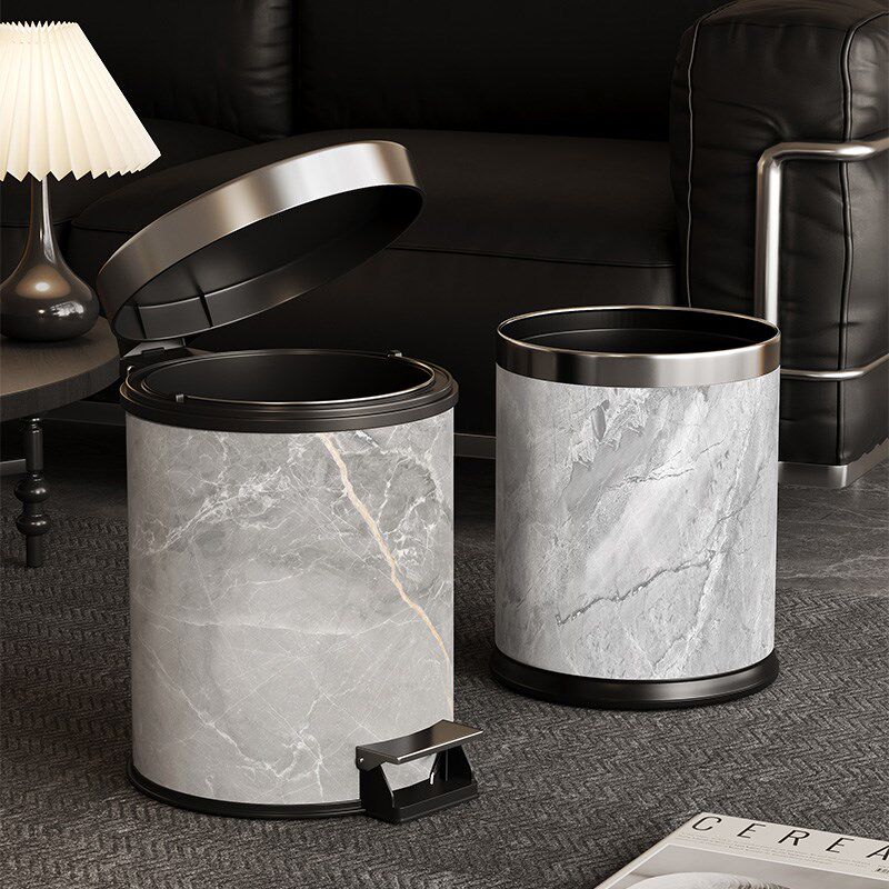 大理石无障碍豪华垃圾桶家用2025新型高端客厅浴室大容量带盖纸篓