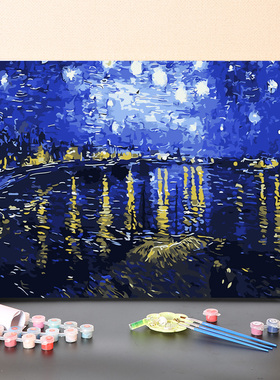 数字油画diy手工填充世界名画梵高星空星夜向日葵手绘填色油彩画