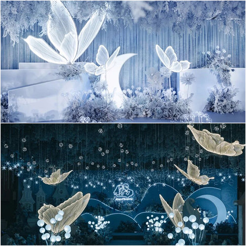 新款婚庆道具发光蝴蝶路引婚礼堂挂件吊顶装饰灯舞台T台铁艺摆件