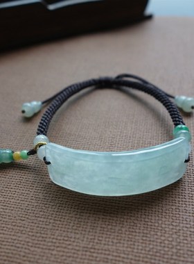 手工编绳翡翠貔貅手牌平安无事牌玉石荷叶莲花弯条手排玉貔貅手链