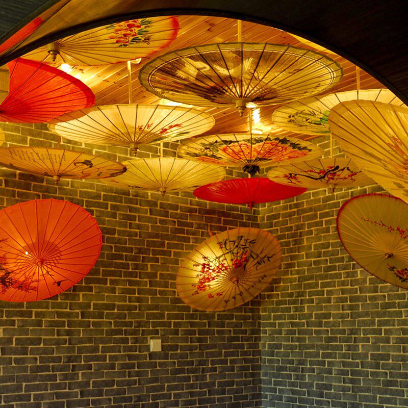 古风油纸伞古代仕女山水梅花图防雨实用酒店饭店火锅店复古装饰伞