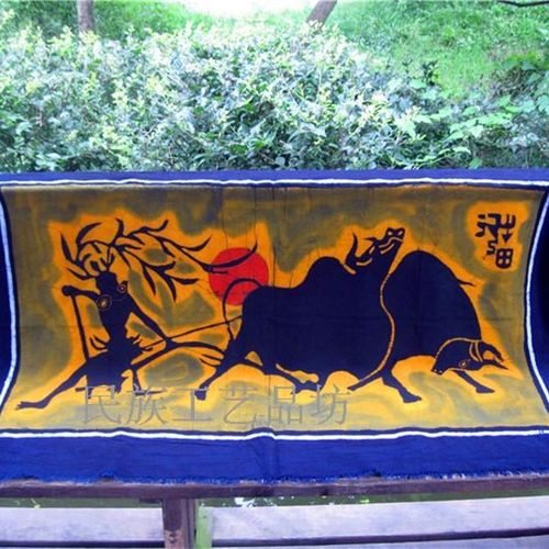 蜡染横壁挂画 安顺蜡染挂布 家居装饰 贵州民族蜡染 单层挂画农耕