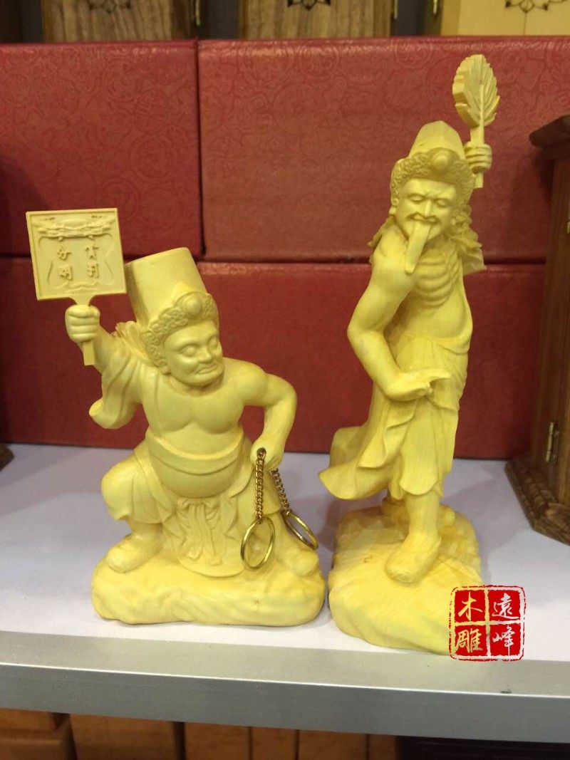 黄杨木雕实木雕刻神像七爷八爷黑白无常七爷八爷大爷二爷摆件