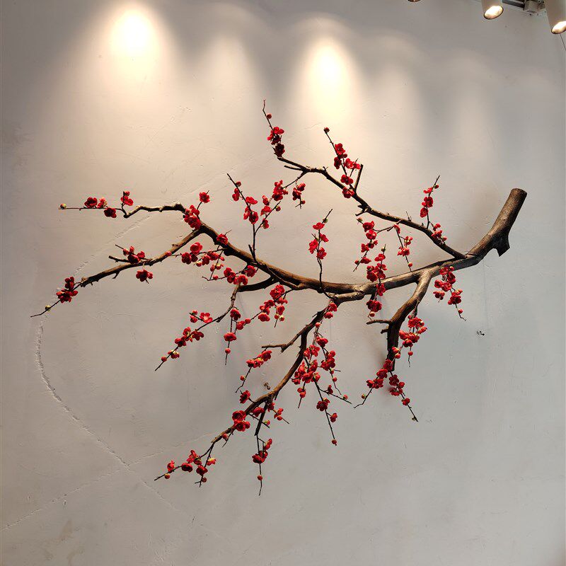 仿真梅花树红梅花腊梅树新年许愿树装饰枯树壁挂梅花枝造景干树枝
