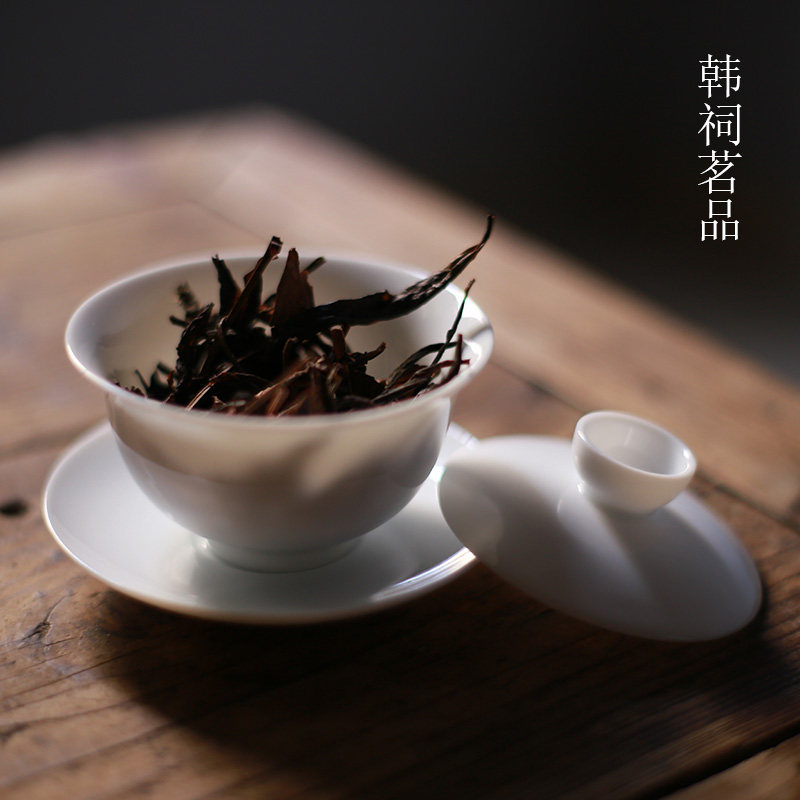 羊脂玉白瓷盖碗小号薄胎单个玉泥陶瓷功夫茶碗三才家用泡茶具精致