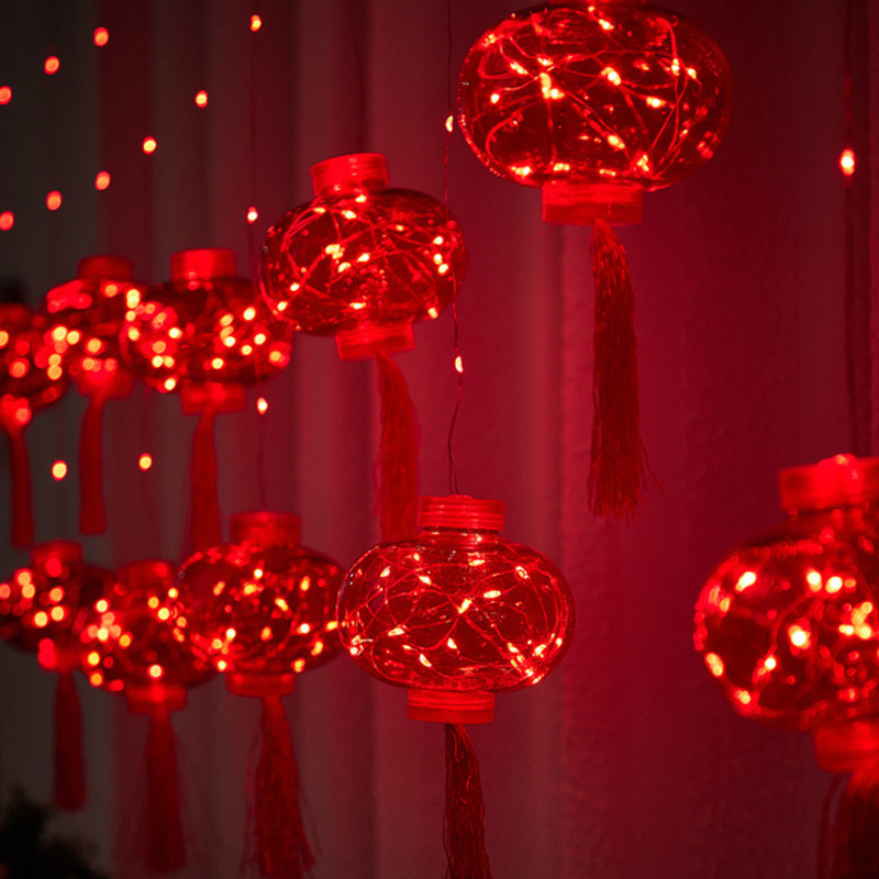 过年红灯笼彩灯春节阳台新年led装饰窗帘灯闪灯串灯满天星冰条灯