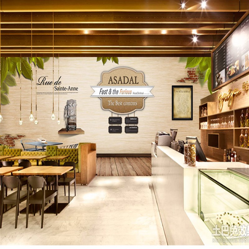 3D复古怀旧餐厅咖啡厅奶茶店壁纸 KTV酒吧网咖甜品店个性墙纸壁画