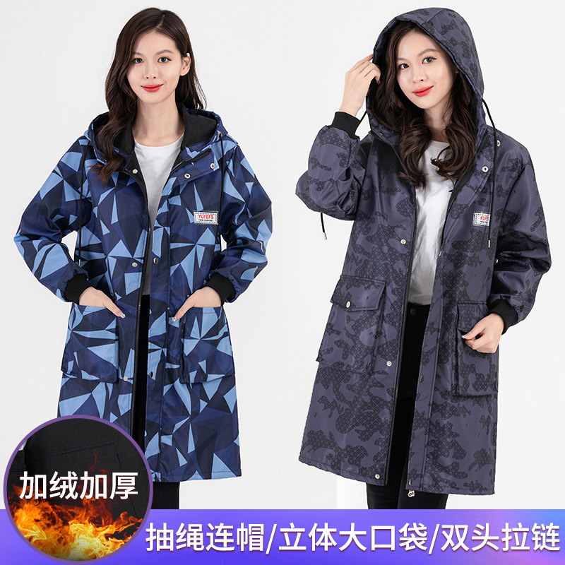 加绒罩衣干活冬天加厚防护衣时尚妈妈款女式罩衣女大人长版工作服