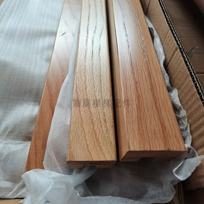 红橡木实木烤漆卡槽毛坯玻璃扶手楼梯阳台中庭护栏免漆显纹扶手