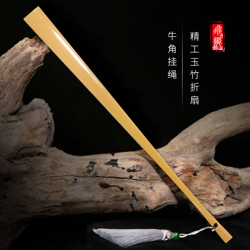 飞炽95寸18方手工牛角挂绳扇玉竹扇骨苏工折扇新款文玩扇子送流苏