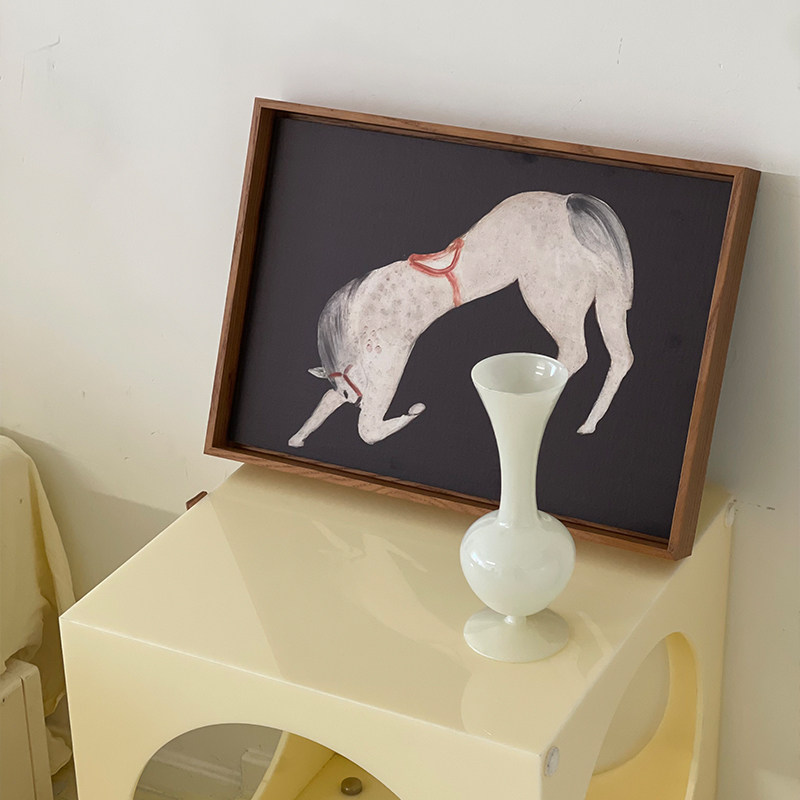 【暴风可爱】常玉小马猫咪趣味装饰画沙发背景装饰画实木画框挂画