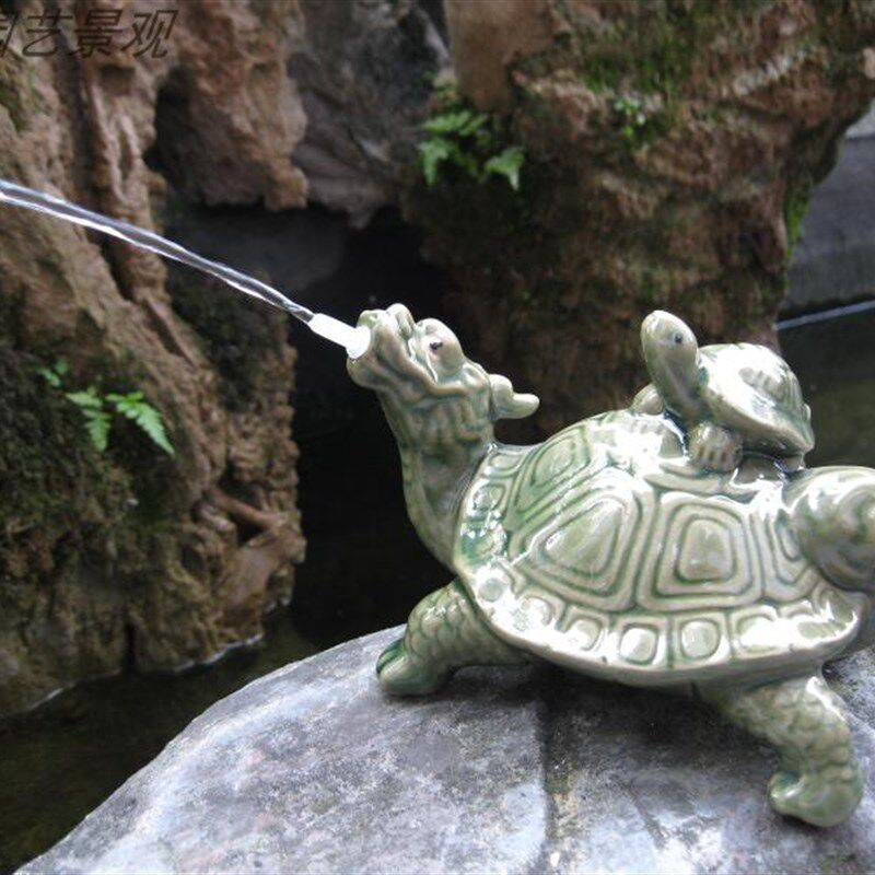 假山鱼池喷水摆件 陶瓷龙头龟 水族鱼缸园林园艺家居造景装饰摆件