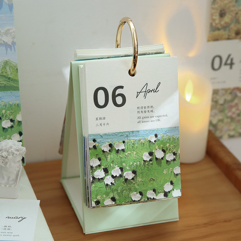小日子不翻篇 2023年日历油画 倒计时台历油画棒手绘治愈摆件