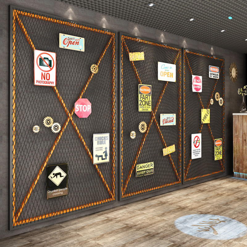 复古工业风铁艺铁丝网装饰墙面铁网格墙屏风隔断网酒吧舞蹈教室