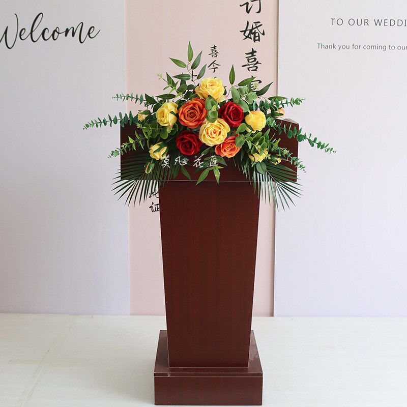 演讲台花主席台绢花仿真花婚礼司仪台商务会议桌花前台节日花布置